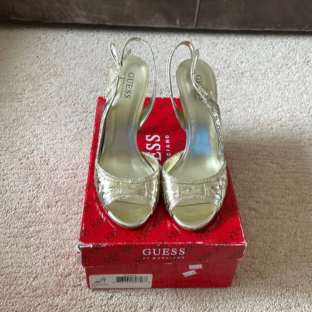 Guess Metallic Gold Snake Sling Back
